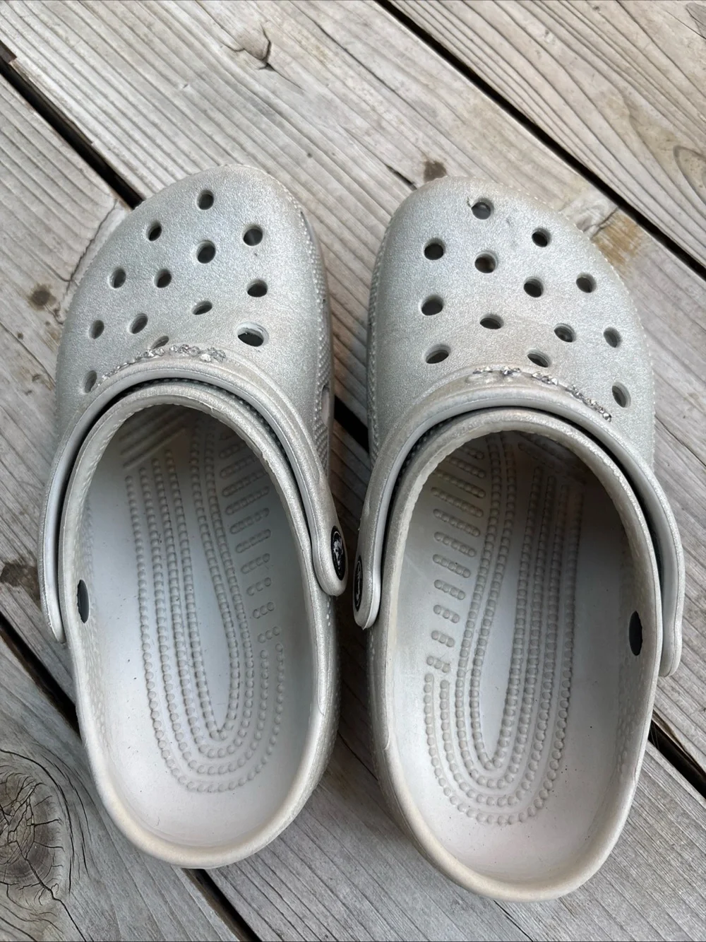 Kids Gray Silver Crocs, size J2